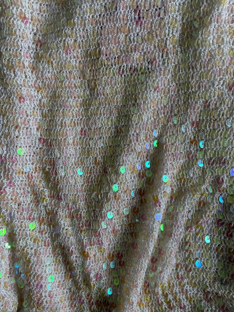 Vintage Y2K white iridescent sequin crochet cami