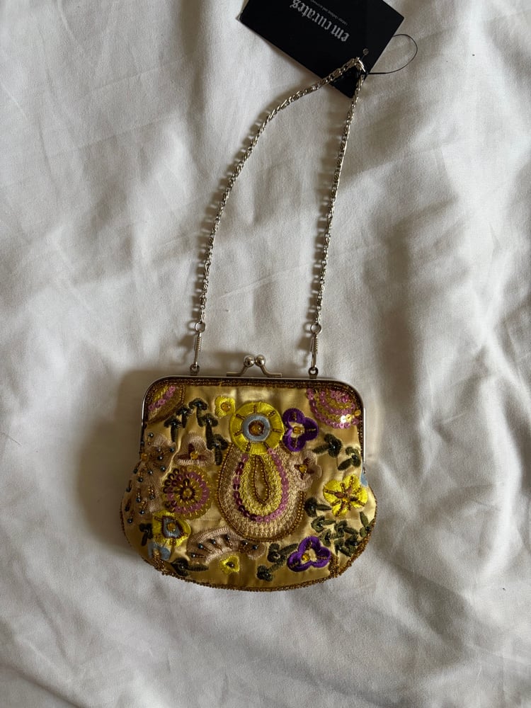 Vintage Y2K yellow beaded embroidered sequin coin purse