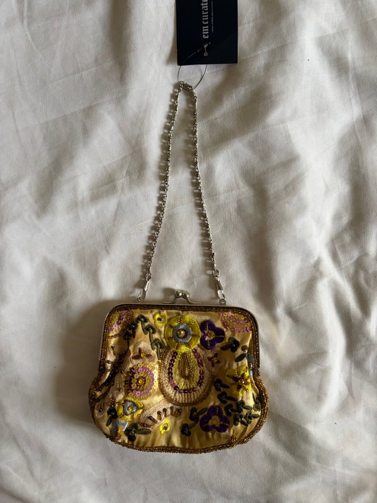 Vintage Y2K yellow beaded embroidered sequin coin purse