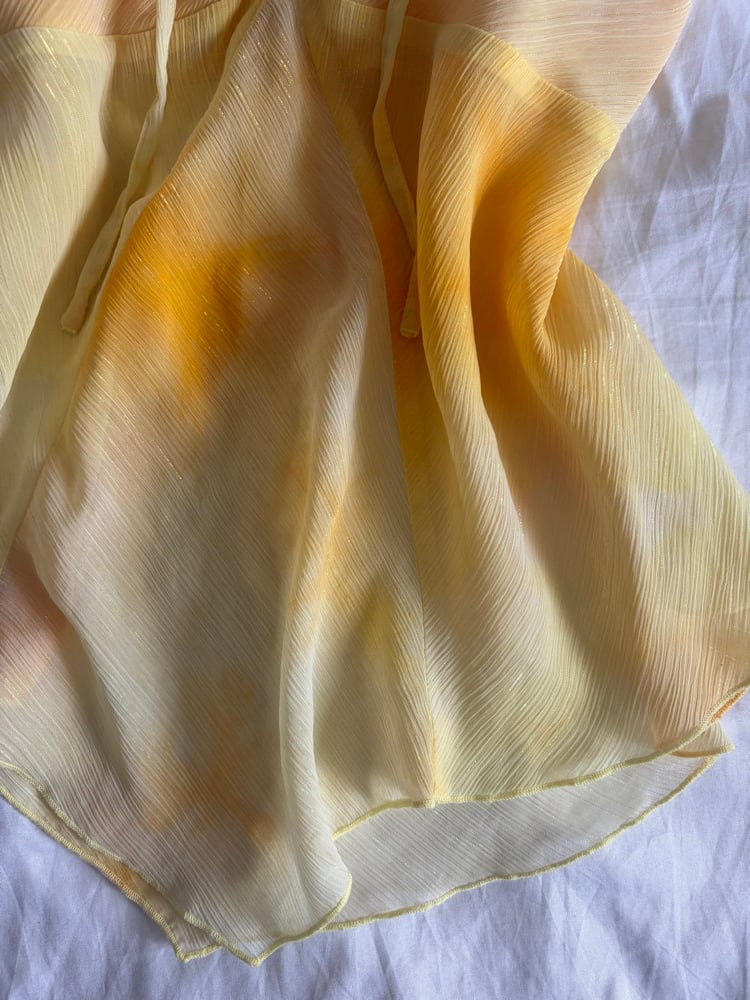 Vintage Y2K yellow ombre sunset sparkly asymetrical hem cami with ruched bust