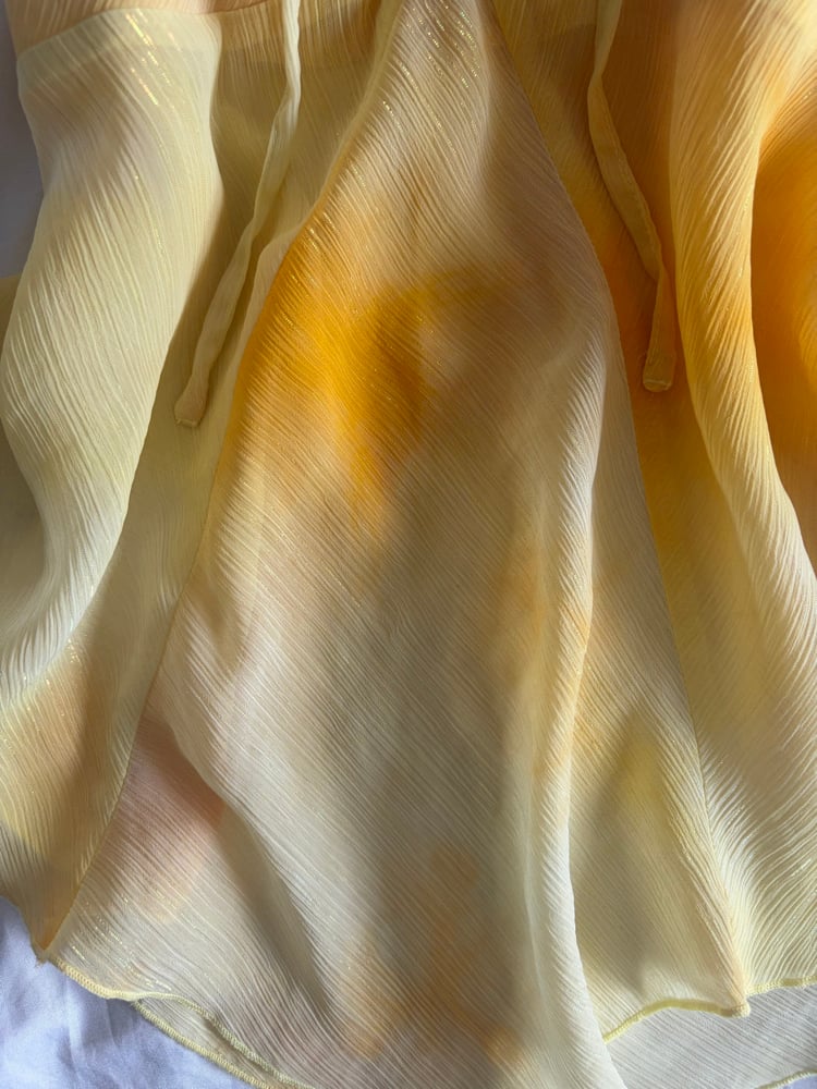 Vintage Y2K yellow ombre sunset sparkly asymetrical hem cami with ruched bust