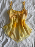 Vintage Y2K yellow ombre sunset sparkly asymetrical hem cami with ruched bust